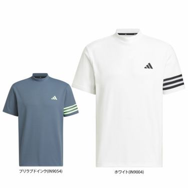 アディダス adidas　メンズ スリーストライプス メッシュ 生地切替 半袖 モックネックシャツ IKK67　2024年モデル 詳細1