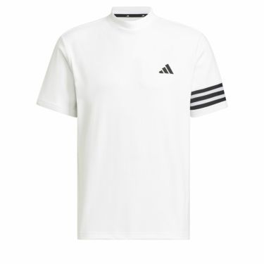 アディダス adidas　メンズ スリーストライプス メッシュ 生地切替 半袖 モックネックシャツ IKK67　2024年モデル ホワイト（IN9004）