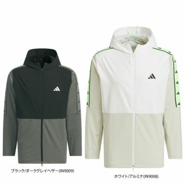 アディダス adidas　メンズ ロゴライン カラーブロック 生地切替 ストレッチ 長袖 フルジップ フーディー IKK83　2024年モデル 詳細1