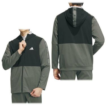 アディダス adidas　メンズ ロゴライン カラーブロック 生地切替 ストレッチ 長袖 フルジップ フーディー IKK83　2024年モデル 詳細2