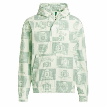 アディダス adidas　メンズ GO-TO 総柄 グラフィックプリント 長袖 フード付き ハーフジップ プルオーバー ジャケット KOW07　2024年モデル クリスタルジェイド（IQ2973）