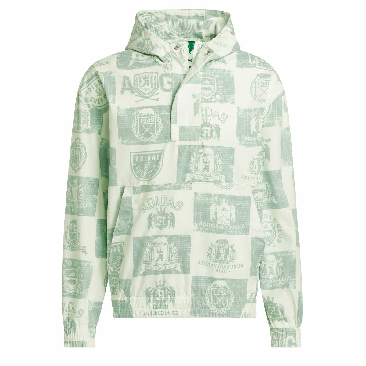 アディダス adidas　メンズ GO-TO 総柄 グラフィックプリント 長袖 フード付き ハーフジップ プルオーバー ジャケット KOW07　2024年モデル クリスタルジェイド（IQ2973）