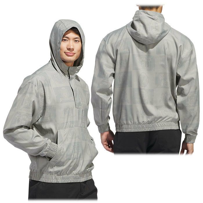 アディダス adidas　メンズ GO-TO 総柄 グラフィックプリント 長袖 フード付き ハーフジップ プルオーバー ジャケット KOW07　2024年モデル 詳細2