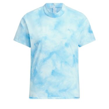 アディダス adidas　レディース ダイタイプリント ゴルフモチーフ刺繍 半袖 背面ファスナー モックネックシャツ IKK57　2024年モデル セミブルーバースト（IK9809）