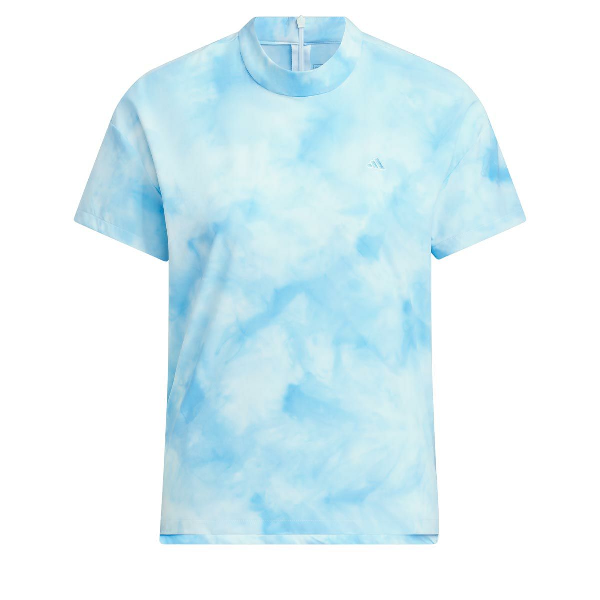 アディダス adidas　レディース ダイタイプリント ゴルフモチーフ刺繍 半袖 背面ファスナー モックネックシャツ IKK57　2024年モデル セミブルーバースト（IK9809）