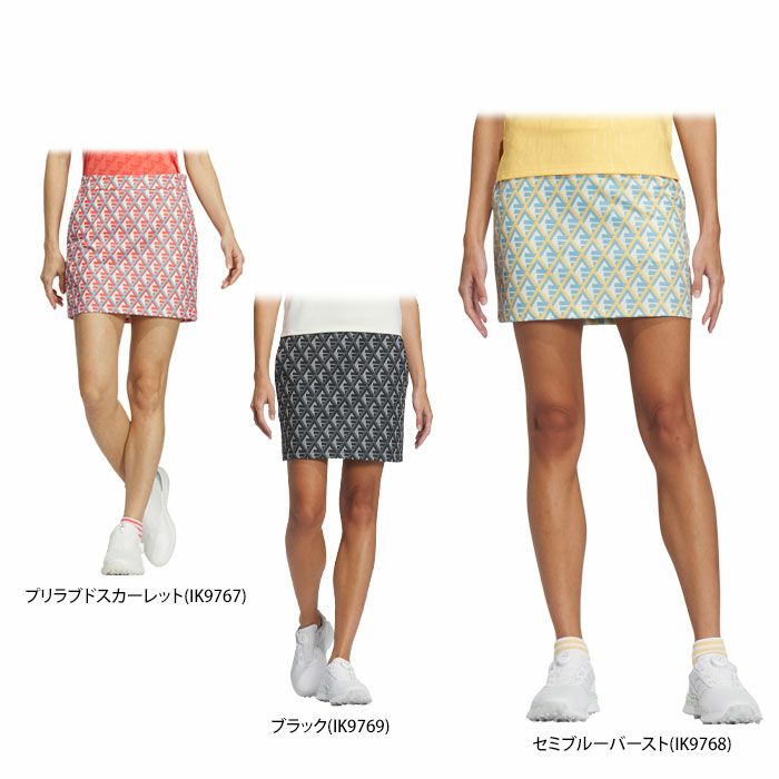 アディダス adidas　レディース 幾何学柄プリント 総柄 ストレッチ インナーパンツ一体型 スカート IKK43　2024年モデル