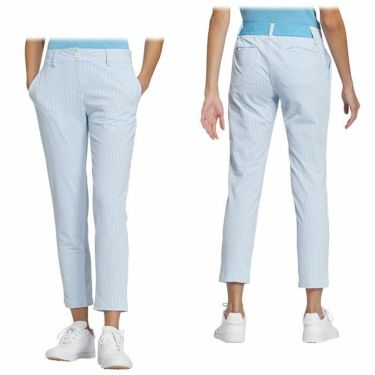 アディダス adidas　レディース サッカーストライプ柄 4WAYストレッチ アンクルパンツ IKK49　2024年モデル 詳細2