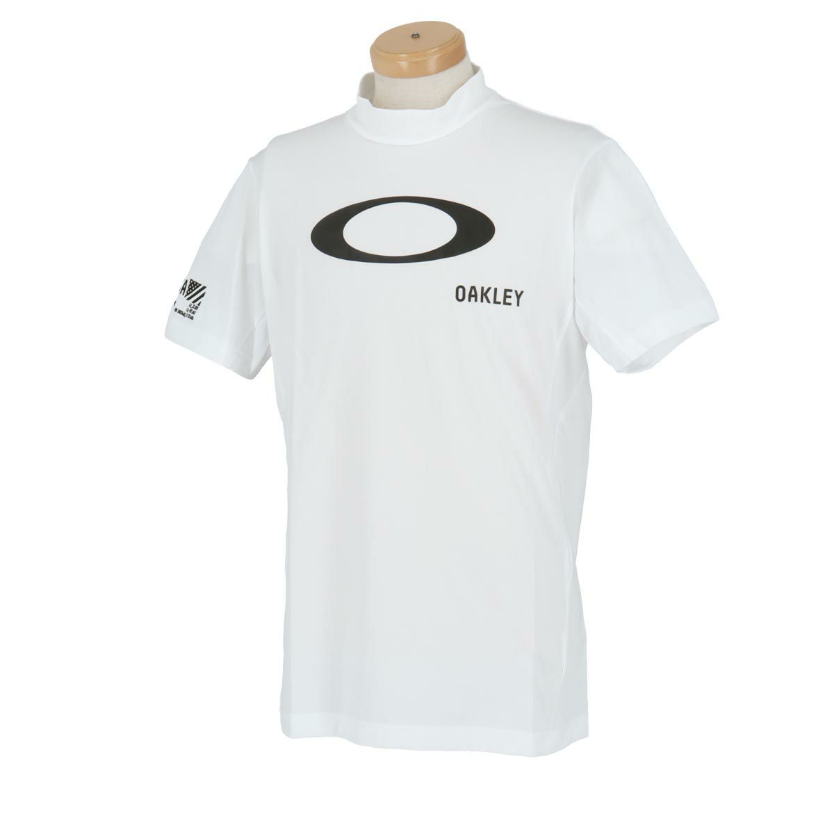 オークリー OAKLEY　メンズ サイドメッシュ切替 ビッグエリプスロゴプリント 星条旗モチーフ刺繍 半袖 モックネックシャツ FOA406524　2024年モデル ホワイト（100）