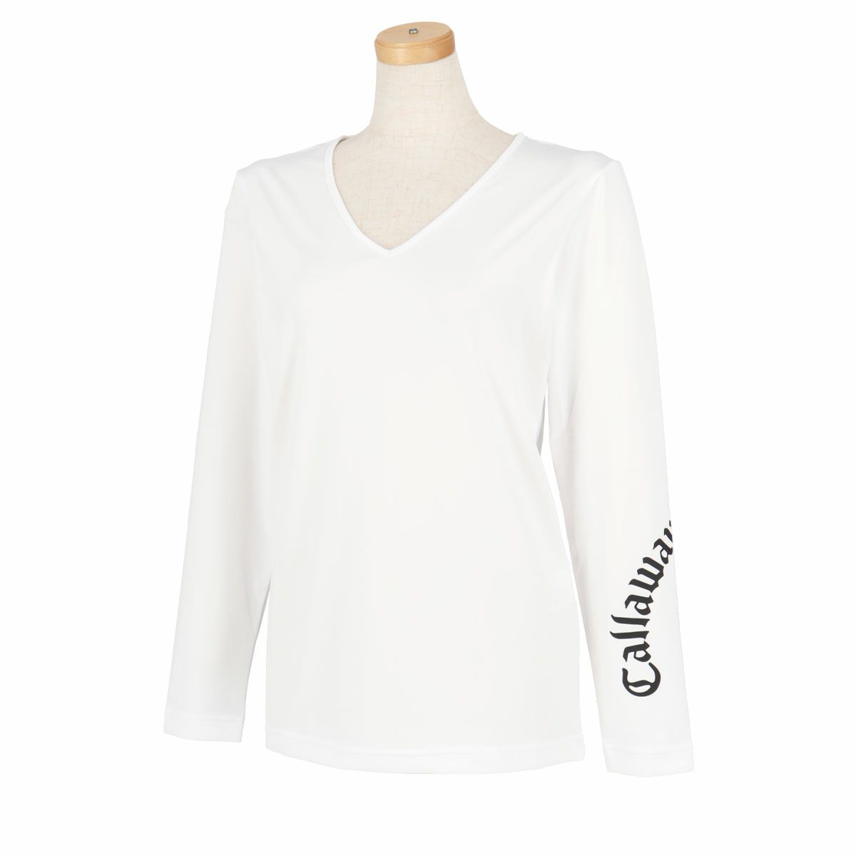 キャロウェイ Callaway　レディース ロゴプリント クールコア 天竺 ストレッチ 長袖 Vネック インナーシャツ C24932201　2024年モデル ホワイト（1030）