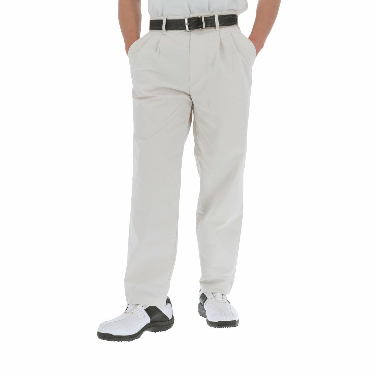 ナノ・ユニバース　メンズ ロゴ刺繍 ストレッチ ツータック ロングパンツ 030-4131103　2024年モデル ライトグレー（023）