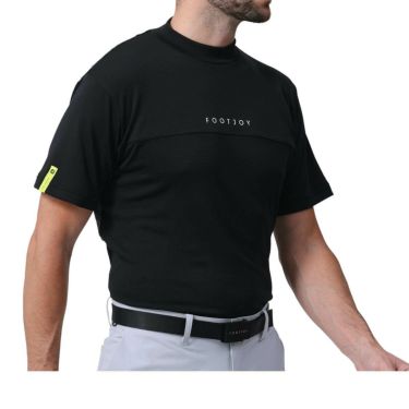 フットジョイ FootJoy　メンズ ロゴプリント エックスブロック 生地切替 ストレッチ 半袖 モックネックシャツ FJ-S24-S04　2024年モデル ブラック（81800）