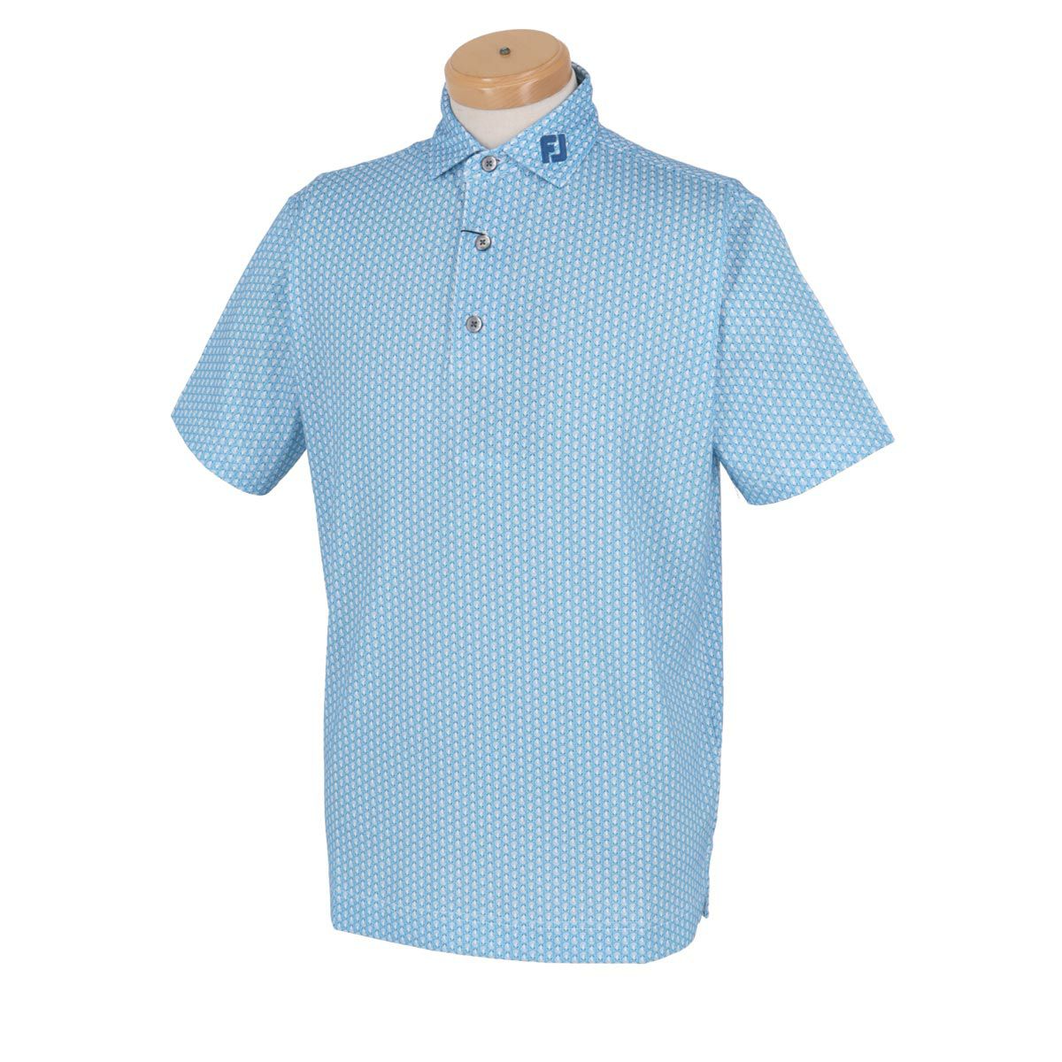 フットジョイ FootJoy　メンズ ロゴ刺繍 総柄 スカロップシェルプリント 4WAYストレッチ 半袖 ポロシャツ FJ-S24-S15　2024年モデル ブルースカイ（81751）