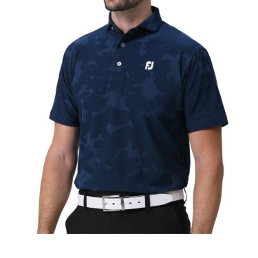 フットジョイ FootJoy　メンズ ロゴ刺繍 フローラルカモジャカード 4WAYストレッチ 半袖 ワイドカラー ポロシャツ FJ-S24-S22　2024年モデル ネイビー（81782）