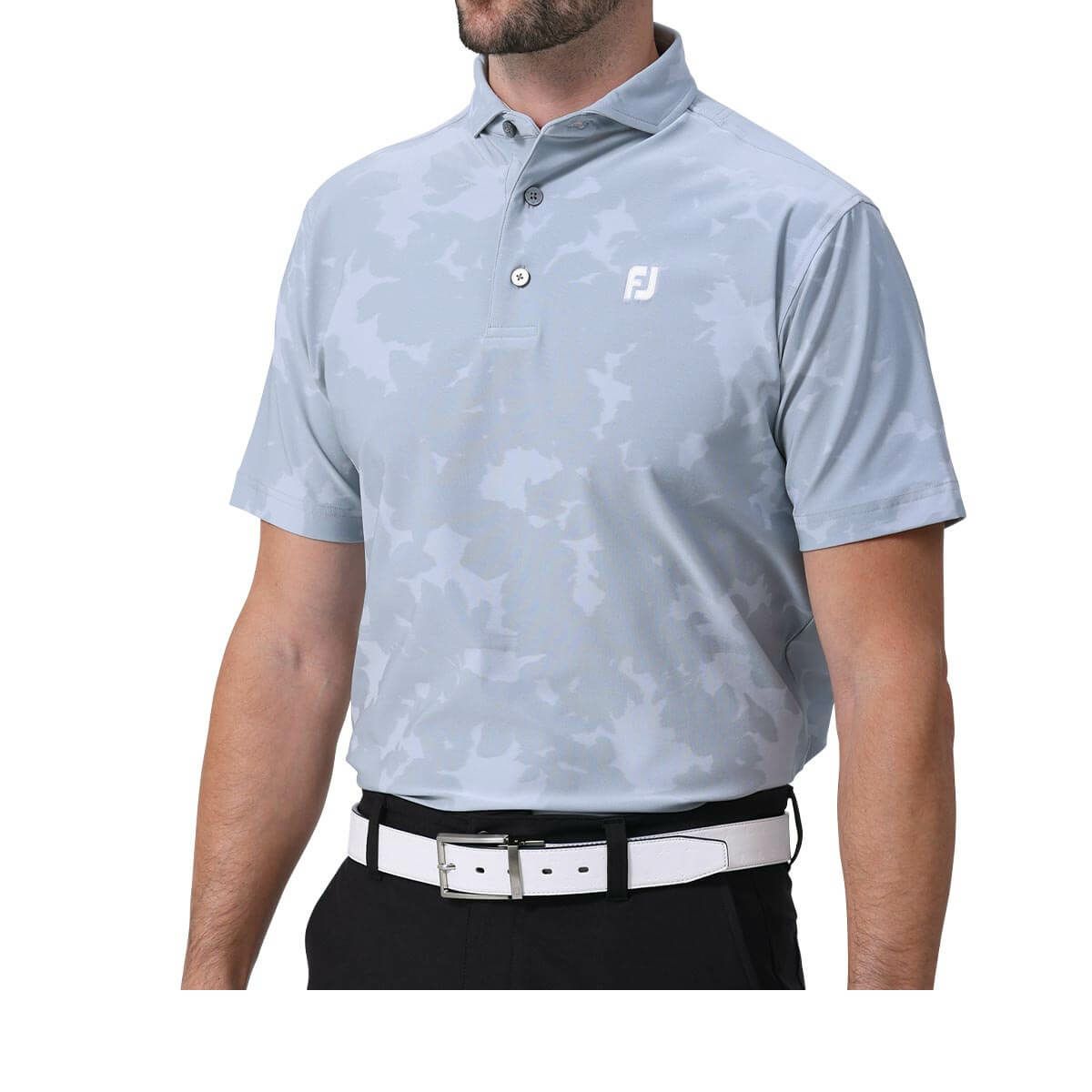フットジョイ FootJoy　メンズ ロゴ刺繍 フローラルカモジャカード 4WAYストレッチ 半袖 ワイドカラー ポロシャツ FJ-S24-S22　2024年モデル ライトグレー（81783）