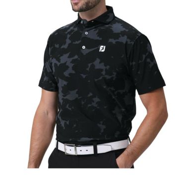 フットジョイ FootJoy　メンズ ロゴ刺繍 フローラルカモジャカード 4WAYストレッチ 半袖 ワイドカラー ポロシャツ FJ-S24-S22　2024年モデル ブラック（81784）