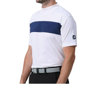 フットジョイ FootJoy　メンズ ロゴ刺繍 配色ライン 4WAYストレッチ 半袖 モックネックシャツ FJ-S24-S23　2024年モデル ホワイト（81776）