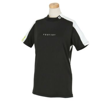 フットジョイ FootJoy　レディース ロゴプリント カラーブロック ストレッチ 半袖 モックネックシャツ FJW-S24-S03　2024年モデル ブラック（81923）