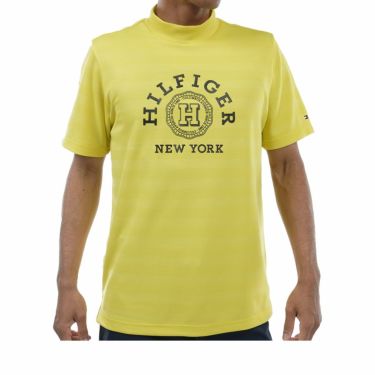 トミー ヒルフィガー ゴルフ　メンズ ロゴプリント ボーダー ジャカード ストレッチ 半袖 モックネックシャツ THMA437　2024年モデル イエロー（70）