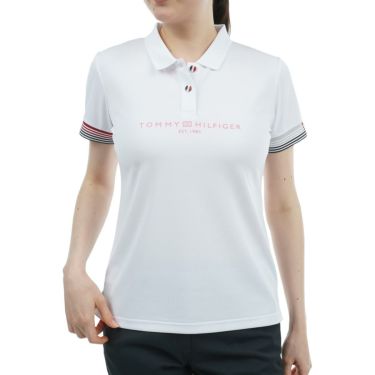 トミー ヒルフィガー ゴルフ　レディース ロゴデザイン トリコロールカラー 半袖 ポロシャツ THLA429　2024年モデル ホワイト（00）