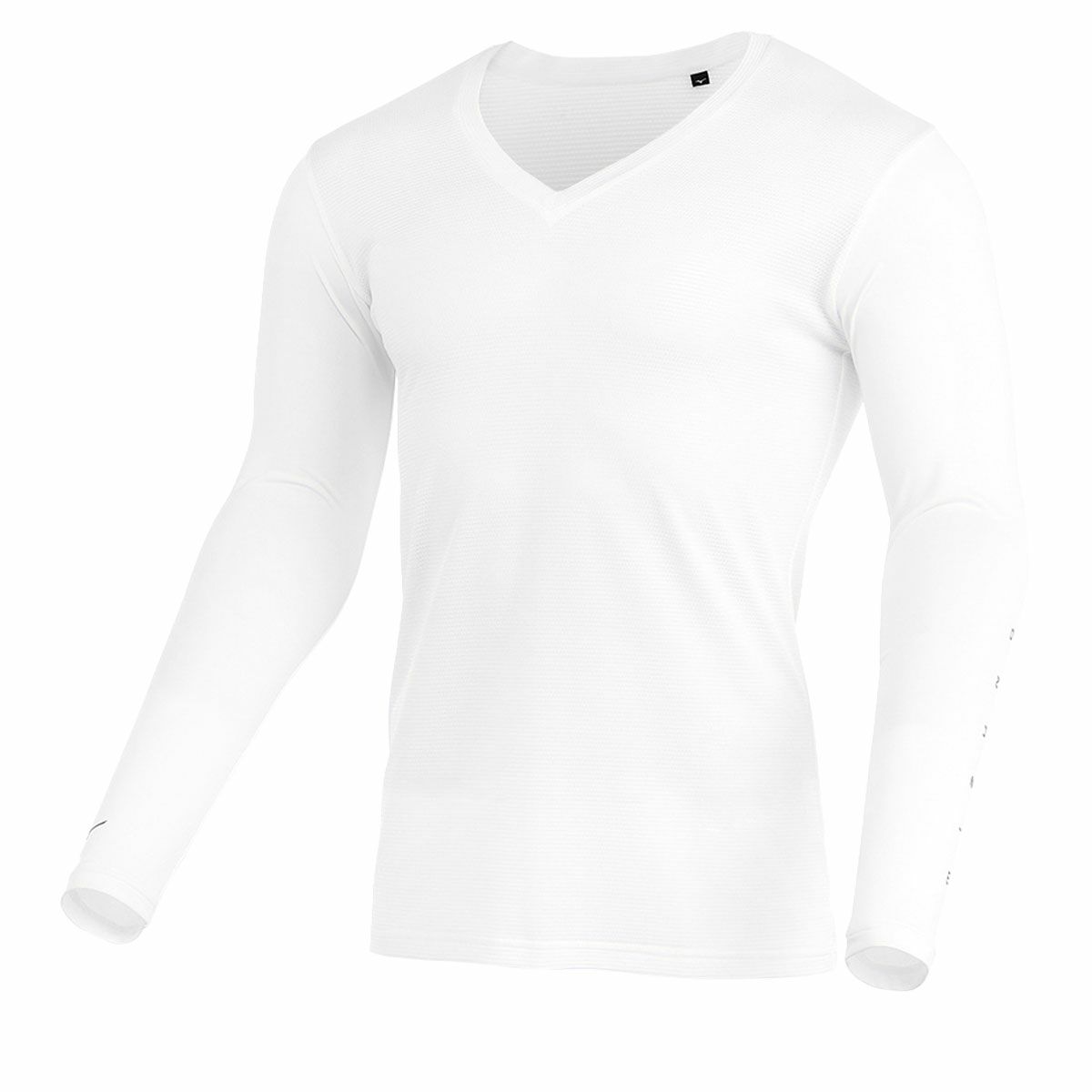 ミズノ MIZUNO　メンズ 接触冷感 バイオネクスト ドライエアロフロー クールホールド UVカット 長袖 Vネック インナーシャツ E2MJB007　2024年モデル ホワイト（E2MJB00701）