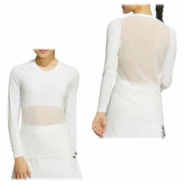 アディダス adidas　レディース ロゴプリント メッシュ切替 UVケア 長袖 クルーネック インナーシャツ IKJ70　2024年モデル 詳細2