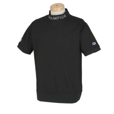 チャンピオンゴルフ ChampionGOLF　メンズ ワッフル生地 遮熱 星条旗刺繍 半袖 Vガゼット モックネックシャツ C3-ZG307　2024年モデル ブラック（090）