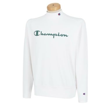チャンピオンゴルフ ChampionGOLF　メンズ ロゴプリント UVカット ジャージー素材 長袖 モックネックシャツ C3-ZG402　2024年モデル ホワイト（010）