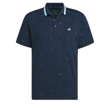 アディダス adidas　メンズ モノグラム柄 メッシュ生地 ストレッチ 半袖 リブ衿 ポロシャツ IKK80　2024年モデル カレッジネイビー（IN9048）