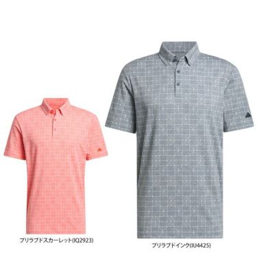 アディダス adidas　メンズ GO-TO 杢調 ストレッチ 総柄 半袖 ボタンダウン ポロシャツ KOW10　2024年モデル 詳細1