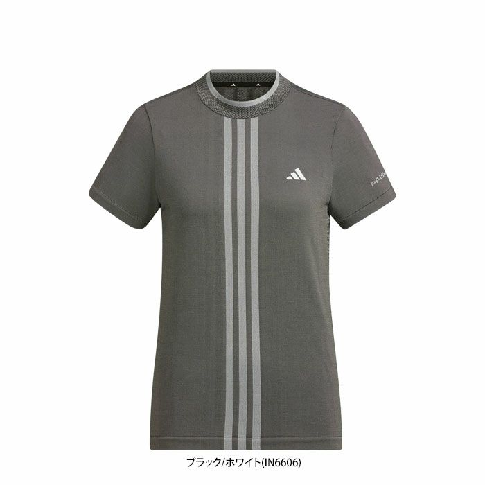 アディダス adidas　レディース ULTIMATE365 スリーストライプス ジャカード ストレッチ 半袖 モックネックシャツ IKJ61　2024年モデル