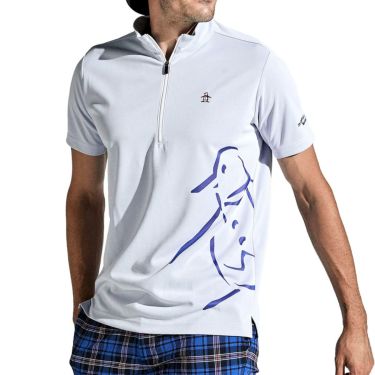 マンシングウェア Munsingwear　メンズ ペンギンモチーフ ジャカード ストレッチ 半袖 ハーフジップシャツ MGMXJA09　2024年モデル ホワイト（WH00）