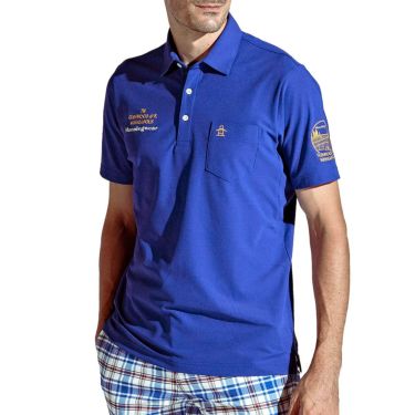 マンシングウェア Munsingwear　メンズ 鹿の子 ロゴモチーフ刺繍 ストレッチ 胸ポケット付き 半袖 ポロシャツ MGMXJA17　2024年モデル ブルー（BL00）