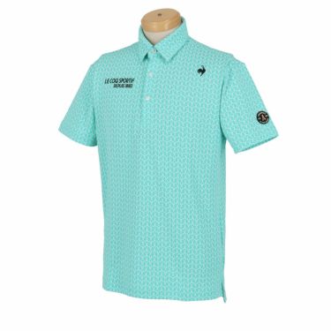 ルコック Le coq sportif　メンズ ロゴ刺繍 総柄ジャガード 半袖 ポロシャツ QGMXJA07　2024年モデル グリーン（GR00）
