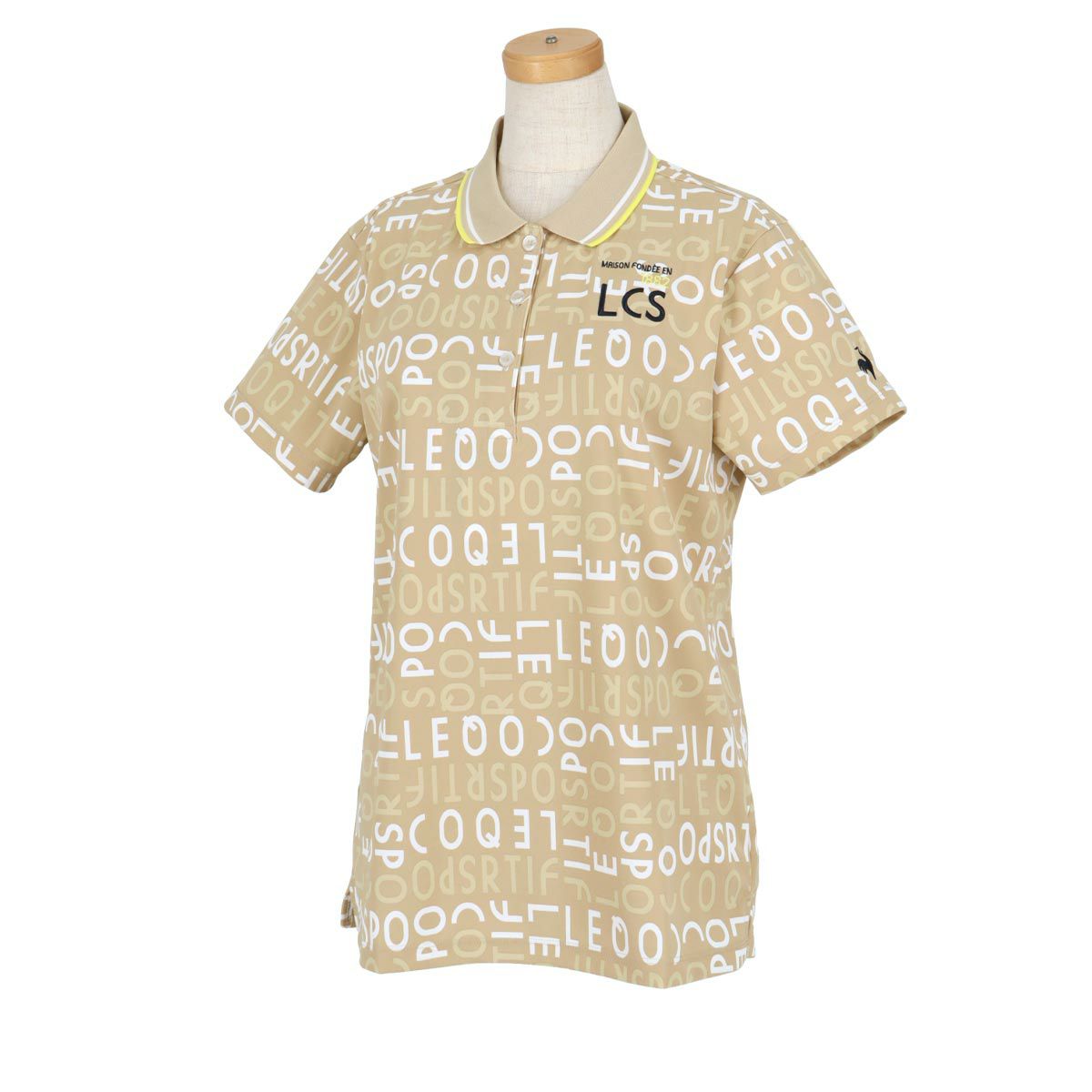 ルコック Le coq sportif　レディース 総柄 ロゴプリント 裏鹿の子 半袖 ポロシャツ QGWXJA03　2024年モデル ベージュ（BG00）