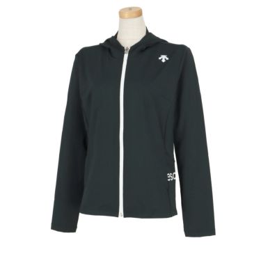 デサントゴルフ DESCENTE GOLF　レディース 背面ロゴプリント ベアスムース生地 UVカット 長袖 フルジップ フード付き ジャケット DGWXJL53　2024年モデル ブラック（BK00）