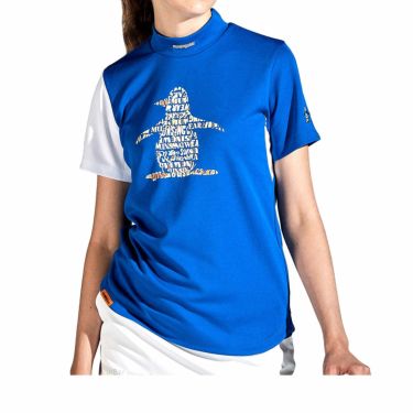 マンシングウェア Munsingwear　レディース ENVOY ペンギンプリント アシンメトリー カラーブロック 半袖 モックネックシャツ MEWXJA04　2024年モデル ブルー（BL00）