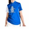 マンシングウェア Munsingwear　レディース ENVOY ペンギンプリント アシンメトリー カラーブロック 半袖 モックネックシャツ MEWXJA04　2024年モデル ブルー（BL00）