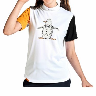 マンシングウェア Munsingwear　レディース ENVOY ペンギンプリント アシンメトリー カラーブロック 半袖 モックネックシャツ MEWXJA04　2024年モデル ホワイト（WH00）