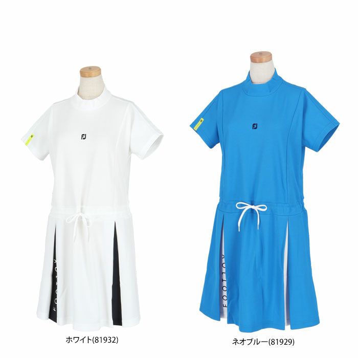 フットジョイ FootJoy　レディース 鹿の子 ロゴデザイン ストレッチ 半袖 モックネック ワンピース FJW-S24-S05　2024年モデル