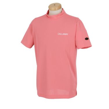 キャロウェイ Callaway　メンズ バックロゴプリント クローズドメッシュ ストレッチ 半袖 モックネックシャツ C24134119　2024年モデル ピンク（1092）
