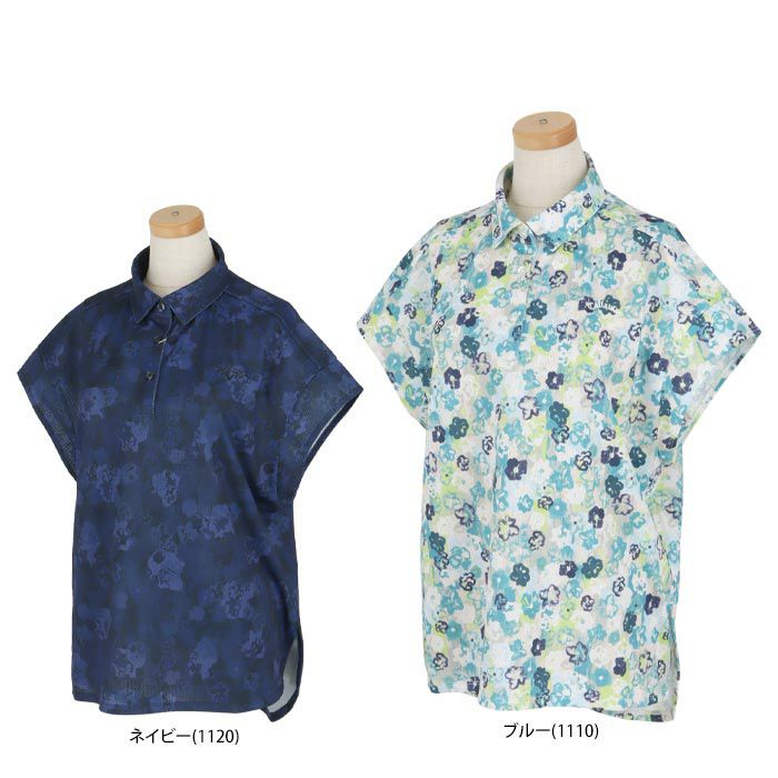 キャロウェイ Callaway　レディース 鹿の子 小花柄プリント メッシュ生地 バンドスリーブ ポロシャツ C24134217　2024年モデル 詳細1