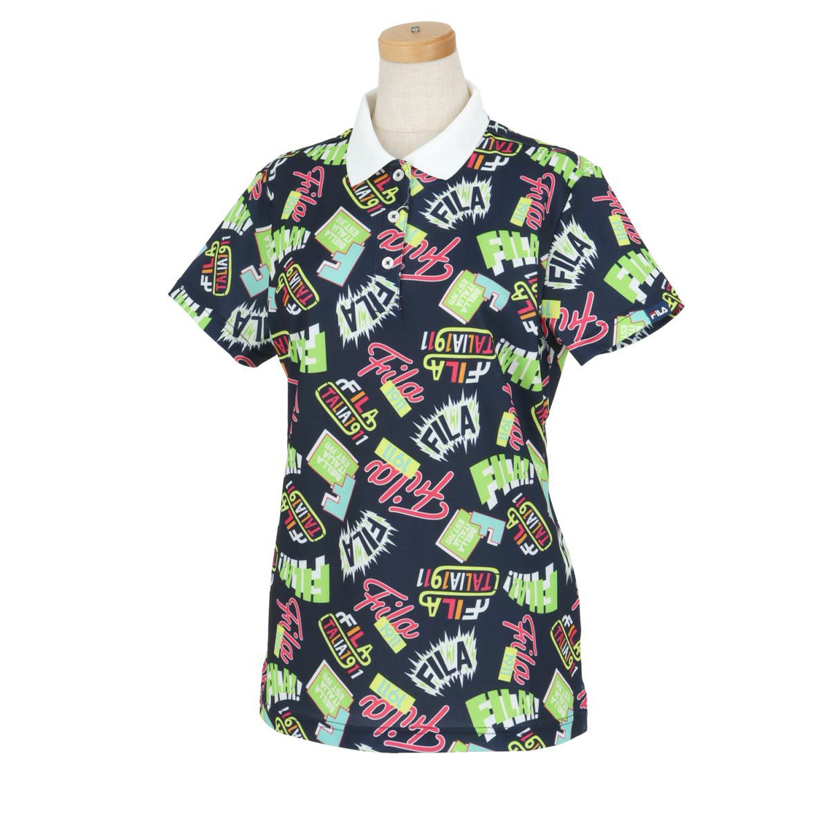 フィラ FILA　レディース ロゴデザイン コミック柄 半袖 ポロシャツ 754-608　2024年モデル ネイビー（NV）