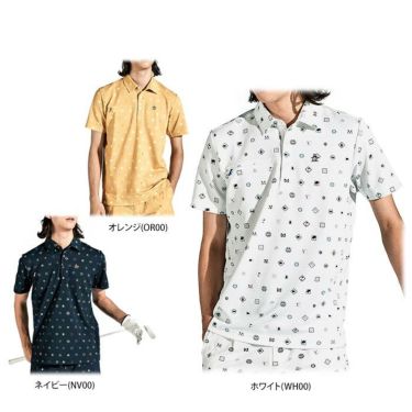 マンシングウェア Munsingwear　メンズ ロゴデザイン 総柄プリント サッカー生地 半袖 ポロシャツ MGMXJA13　2024年モデル