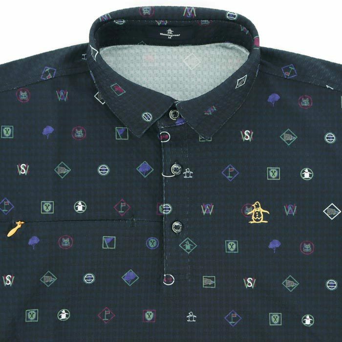 マンシングウェア Munsingwear　メンズ ロゴデザイン 総柄プリント サッカー生地 半袖 ポロシャツ MGMXJA13　2024年モデル 詳細2