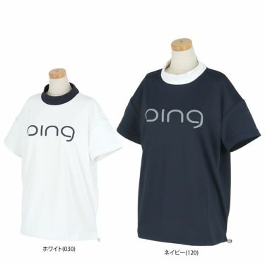 ピン PING　レディース ロゴプリント 配色切替 ストレッチ 半袖 ハイネックシャツ 622-4167310　2024年モデル 詳細1