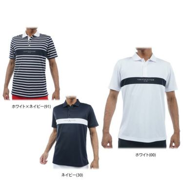 トミー ヒルフィガー ゴルフ　メンズ 配色切替 胸ボーダー柄 半袖 ポロシャツ THMA422　2024年モデル 詳細1