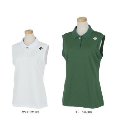 デサントゴルフ DESCENTE GOLF　レディース モノグラムジャカード 総柄 UVカット ノースリーブ フライフロント ポロシャツ DGWXJA19　2024年モデル 詳細1