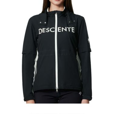 デサントゴルフ DESCENTE GOLF　レディース レインジャケット バイカラー ストレッチ ロゴプリント 収納袋付き 長袖 フルジップ フード DGWXJF00　2024年モデル ブラック（BK00）