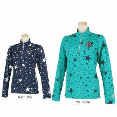 カッパ Kappa　レディース ロゴワッペン 総柄 スタープリント ストレッチ 長袖 ハーフジップシャツ KG562LS83 詳細1