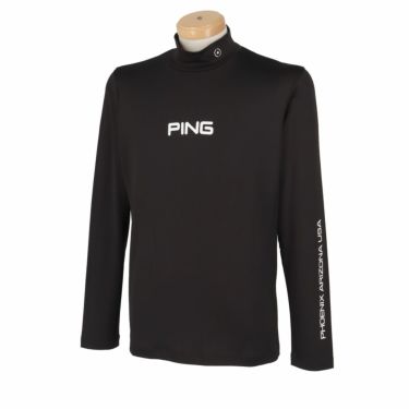 ピン PING　メンズ UVカット メッセージプリント ストレッチ 長袖 ハイネックシャツ 621-3269903　2023年モデル ブラック（010）